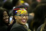 Honours graduate in Social Sciences Siphelele Mtshali wears a traditional headpiece