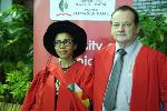 Professor Richard Hift proudly accompanies his PhD graduate, Dr Ramaema